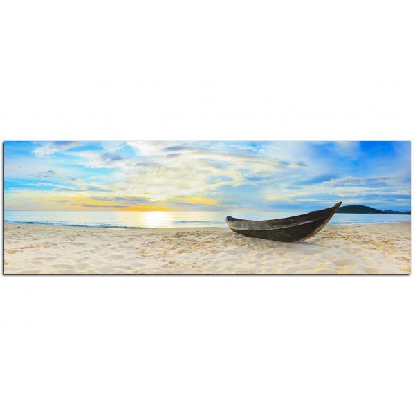 Obraz na plátně - Člun na pláži - panoráma